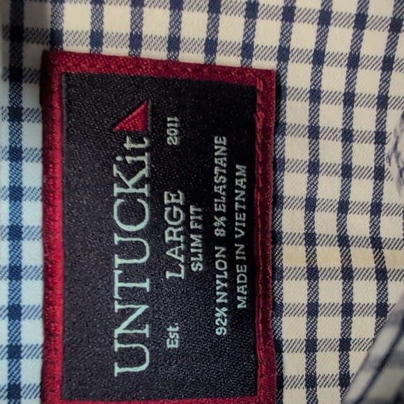 UNTUCKit De Bortoli Navy/White Check Button Down Performance Shirt Large EUC - Picture 4 of 8
